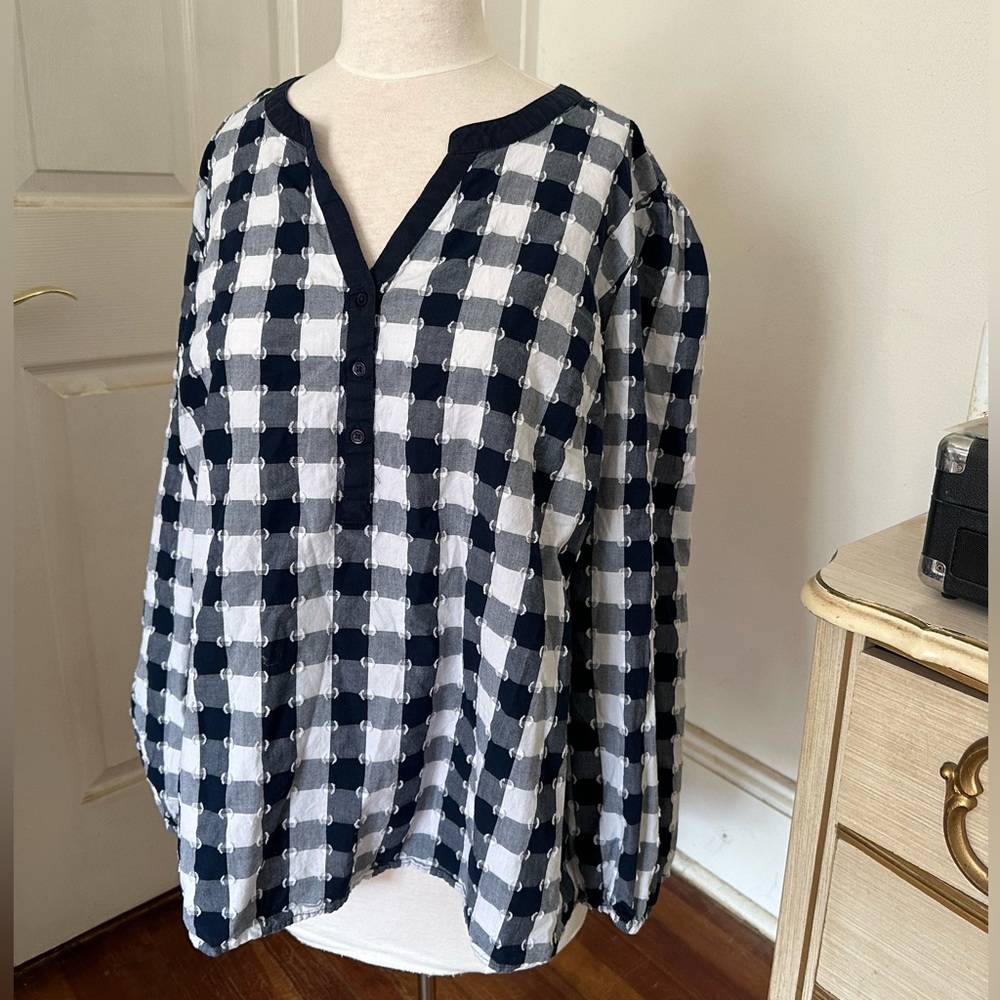 Kim rogers 2X blue and white checkered blouse